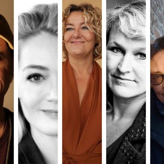 Billeder af de fem lokale forfattere på programmet