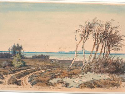 Udsigt mod Kullen fra kysten mellem Odinshøj og Hornbæk  af Johan Thomas Lundbye