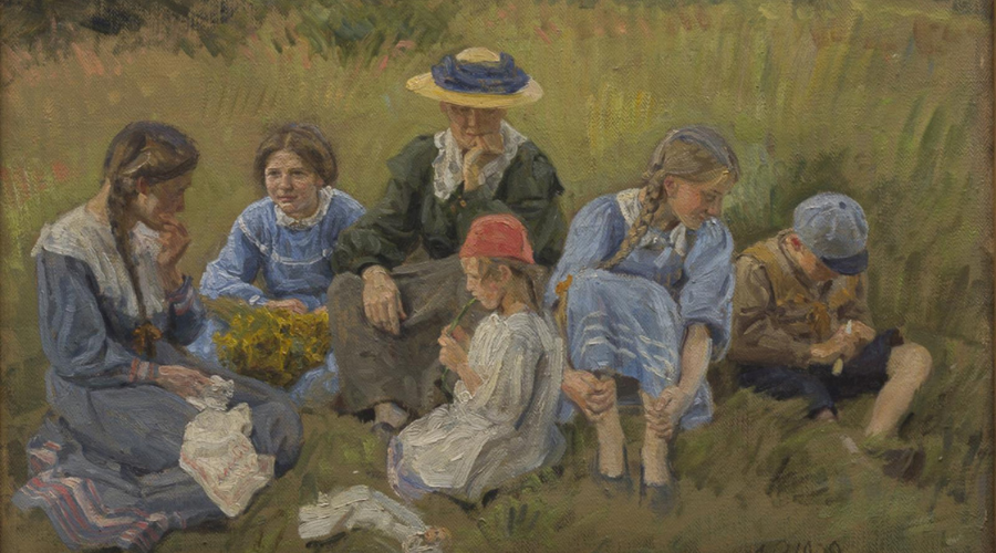 Maleri af børn i engen