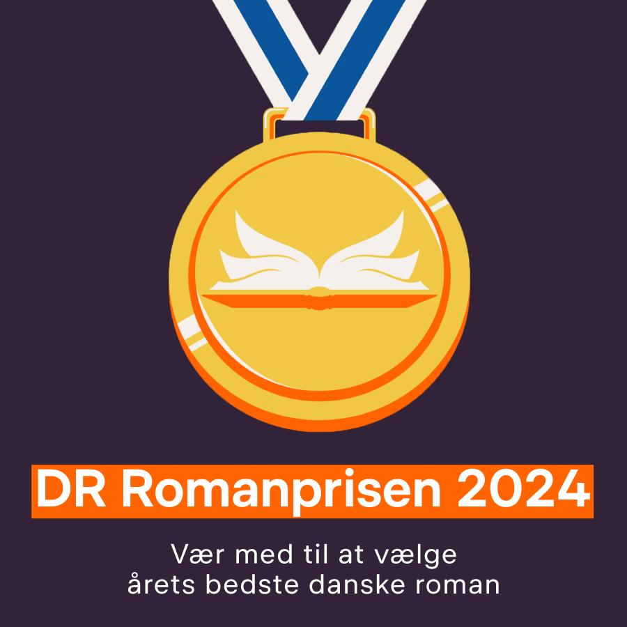 Logo for DR Romanpris formet som medalje.